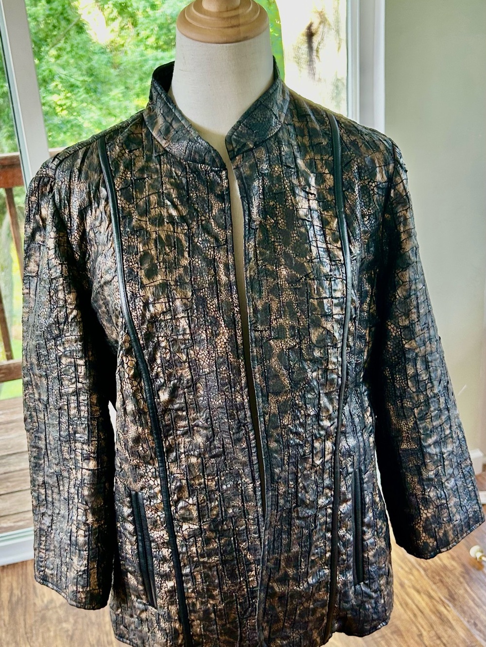 Chico's Size 2 Metallic Multicolor Animal Print Jacket
